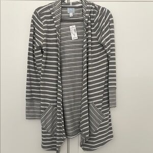 Dressbarn Gray and White Striped Cardigan